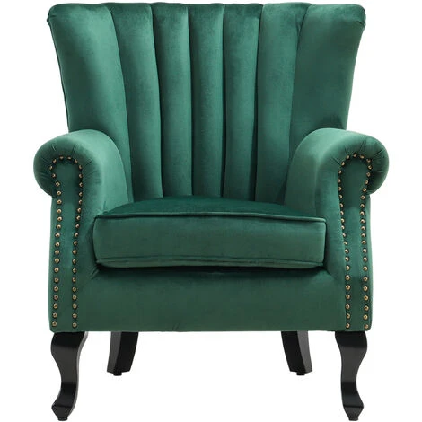 Livingandhome Green Velvet Armchair Sofa Chair With Black Legs 5 Livingandhome Green Velvet Armchair Sofa Chair With Black Legs - Image 3