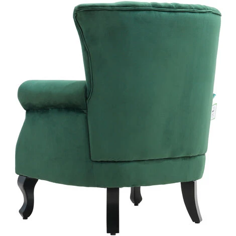 Livingandhome Green Velvet Armchair Sofa Chair With Black Legs 6 Livingandhome Green Velvet Armchair Sofa Chair With Black Legs - Image 4