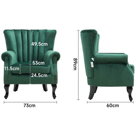 Livingandhome Green Velvet Armchair Sofa Chair With Black Legs 7 Livingandhome Green Velvet Armchair Sofa Chair With Black Legs - Image 5