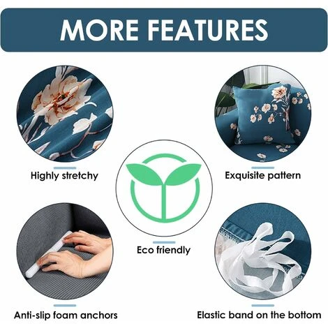 Sofa Covers 3 Seater Sofa Cover With Armrests Stretch Sofa Cover Armchair Slipcover Elastic Sofa Cover Couch Cover Universal Furniture Protector, Blue Flower 5 Sofa Covers 3 Seater Sofa Cover With Armrests Stretch Sofa Cover Armchair Slipcover Elastic Sofa Cover Couch Cover Universal Furniture Protector, Blue Flower - Image 3