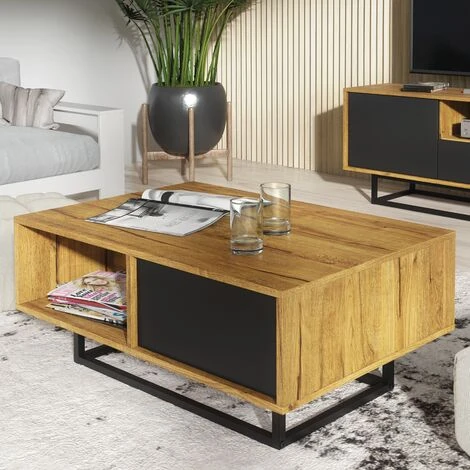 Coffee Table Living Room Oak Body & Black Drawer Oak&Black 3 Coffee Table Living Room Oak Body & Black Drawer Oak&Black