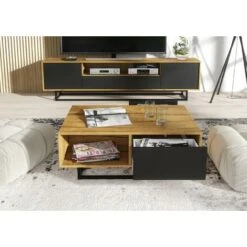 Coffee Table Living Room Oak Body & Black Drawer Oak&Black 10 Coffee Table Living Room Oak Body & Black Drawer Oak&Black -Living Room Furniture Store 70104189 4