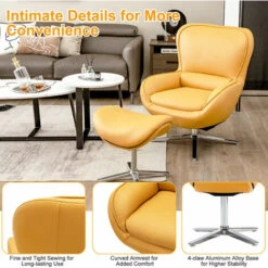 360Â¡Ã£Swivel Lounge Chair And Footstool Set,86D X 74W X 94H Cm ,Modern Upholstered Rocking Recliner Chair With Ottoman, Occasional Leisure Accent Armchair For Living Room, Bedroom And Office (Yellow) -Living Room Furniture Store 70105073 5