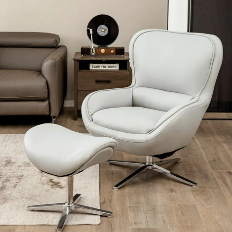 360¡ãSwivel Lounge Chair And Footstool Set,86D X 74W X 94H Cm ,Modern Upholstered Rocking Recliner Chair With Ottoman, Occasional Leisure Accent Armchair For Living Room, Bedroom And Office (Grey) 4 360¡ãSwivel Lounge Chair And Footstool Set,86D X 74W X 94H Cm ,Modern Upholstered Rocking Recliner Chair With Ottoman, Occasional Leisure Accent Armchair For Living Room, Bedroom And Office (Grey) - Image 2