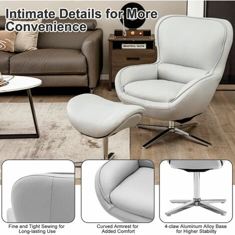 360¡ãSwivel Lounge Chair And Footstool Set,86D X 74W X 94H Cm ,Modern Upholstered Rocking Recliner Chair With Ottoman, Occasional Leisure Accent Armchair For Living Room, Bedroom And Office (Grey) 7 360¡ãSwivel Lounge Chair And Footstool Set,86D X 74W X 94H Cm ,Modern Upholstered Rocking Recliner Chair With Ottoman, Occasional Leisure Accent Armchair For Living Room, Bedroom And Office (Grey) - Image 5