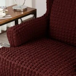 Home Decor Wingback Armchair Cover With Skirt Solid Color Polyester Spandex Armchair Cover Soft Fabric Furniture Protector -6- -Living Room Furniture Store 70196297 5
