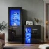 ELEGANT Modern Dispaly Cabinets Living Room Set With RGB LED Lights Cupboard Sideboard Storage Unit Black Gloss Dispaly Cabinet Set 1 -Living Room Furniture Store 70251396 1