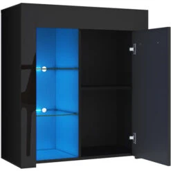 ELEGANT Modern Dispaly Cabinets Living Room Set With RGB LED Lights Cupboard Sideboard Storage Unit Black Gloss Dispaly Cabinet Set 1 -Living Room Furniture Store 70251396 3