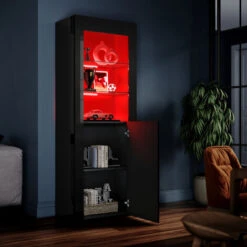 ELEGANT Black Display Cabinet Set High Gloss Living Room Set Bookcase Sideboard Cupboard With Multicolour LED Light -Living Room Furniture Store 70290095 3