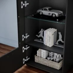 ELEGANT Black Display Cabinet Set High Gloss Living Room Set Bookcase Tall Storage Cabinet With Multicolour LED Light 11 ELEGANT Black Display Cabinet Set High Gloss Living Room Set Bookcase Tall Storage Cabinet With Multicolour LED Light -Living Room Furniture Store 70290121 5