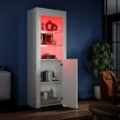 ELEGANT White Display Cabinet Set High Gloss Living Room Set Bookcase Sideboard Cupboard With Multicolour LED Light -Living Room Furniture Store 70290129 3