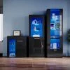 ELEGANT Black Display Cabinet Set High Gloss Living Room Set Bookcase Sideboard Cupboard Tall Storage Cabinet With Multicolour LED Light -Living Room Furniture Store 70290141 1
