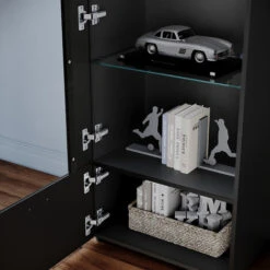 ELEGANT Black Display Cabinet Set High Gloss Living Room Set Tall Storage Cabinet Sideboard Cupboard With Multicolour LED Light -Living Room Furniture Store 70290194 5