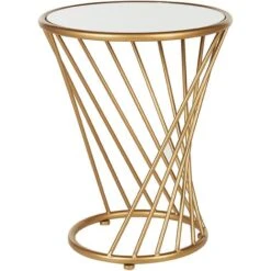 Set Of 2 Nesting Glam Round Side Tables Mirror Tabletop Iron Gold Bruni -Living Room Furniture Store 70638287 4