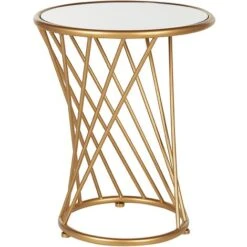 Set Of 2 Nesting Glam Round Side Tables Mirror Tabletop Iron Gold Bruni -Living Room Furniture Store 70638287 5