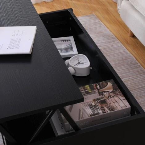 HMD FURNITURE Lift Up Top Coffee Table With Bottom Storage Shelf And Hidden Drawer Living Room Furniture,Black,85x50x45cm(WxDxH) 6 HMD FURNITURE Lift Up Top Coffee Table With Bottom Storage Shelf And Hidden Drawer Living Room Furniture,Black,85x50x45cm(WxDxH) - Image 4