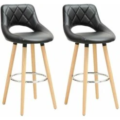 WOLTU 2 Pcs Bar Stools Breakfast Kitchen Counter High Stools Wood Legs Barstools Black