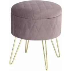 WOLTU Round Velvet Ottoman Footrest Stools Compact Vanity Seat W/ Storage And Lid Pink