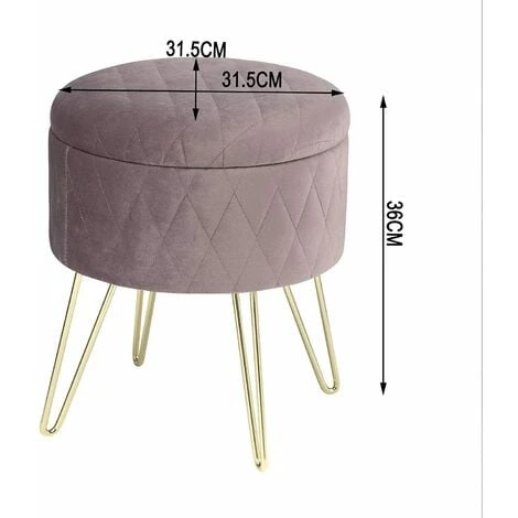 WOLTU Round Velvet Ottoman Footrest Stools Compact Vanity Seat W/ Storage And Lid Pink 4 WOLTU Round Velvet Ottoman Footrest Stools Compact Vanity Seat W/ Storage And Lid Pink - Image 2