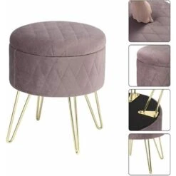WOLTU Round Velvet Ottoman Footrest Stools Compact Vanity Seat W/ Storage And Lid Pink 10 WOLTU Round Velvet Ottoman Footrest Stools Compact Vanity Seat W/ Storage And Lid Pink -Living Room Furniture Store 71153623 4