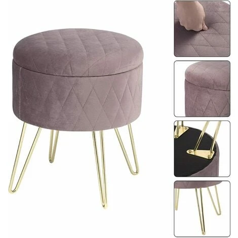 WOLTU Round Velvet Ottoman Footrest Stools Compact Vanity Seat W/ Storage And Lid Pink 6 WOLTU Round Velvet Ottoman Footrest Stools Compact Vanity Seat W/ Storage And Lid Pink - Image 4