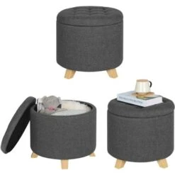 WOLTU Round Ottoman Storage Pouffe Stools Linen Footstools Dressing Vanity Chairs Dark Grey -Living Room Furniture Store 71153636 3
