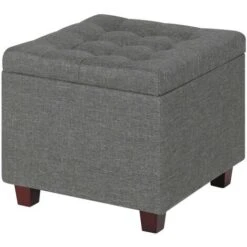 WOLTU Storage Box Ottoman Stools Upholstered Footstools Square Pouffe Cover Dark Grey