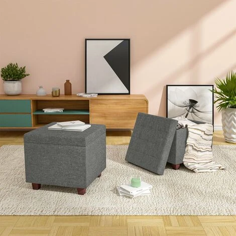 WOLTU Storage Box Ottoman Stools Upholstered Footstools Square Pouffe Cover Dark Grey 4 WOLTU Storage Box Ottoman Stools Upholstered Footstools Square Pouffe Cover Dark Grey - Image 2