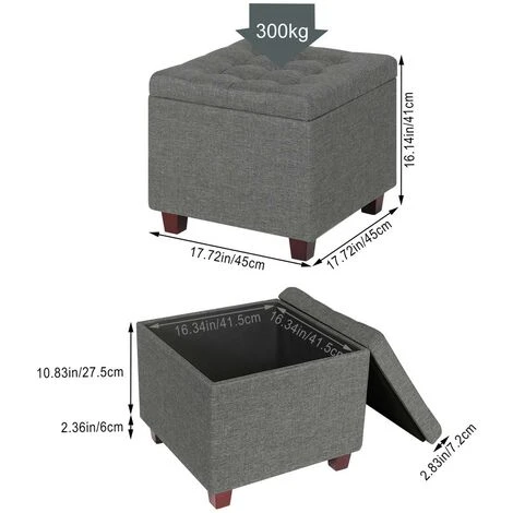 WOLTU Storage Box Ottoman Stools Upholstered Footstools Square Pouffe Cover Dark Grey 5 WOLTU Storage Box Ottoman Stools Upholstered Footstools Square Pouffe Cover Dark Grey - Image 3