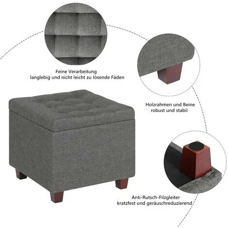 WOLTU Storage Box Ottoman Stools Upholstered Footstools Square Pouffe Cover Dark Grey 7 WOLTU Storage Box Ottoman Stools Upholstered Footstools Square Pouffe Cover Dark Grey - Image 5