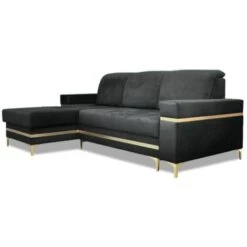 Florence Plush Velvet L-Shape Right-Hand Corner Sofa Bed - Black/Gold