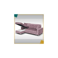 Verso Small Plush Velvet L-Shape Right-Hand Corner Sofa Bed - Pink -Living Room Furniture Store 71153886 3