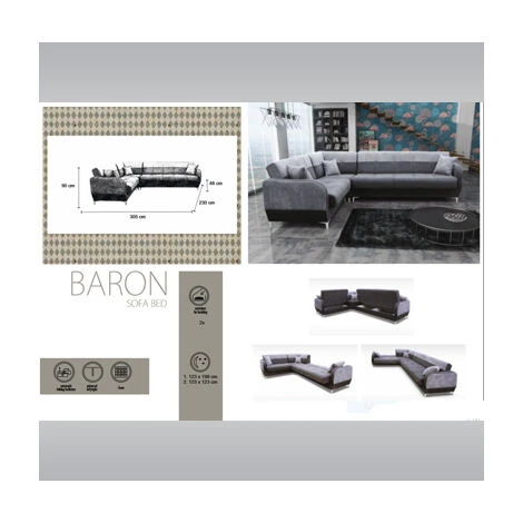 Fabric Baron L-Shape Corner Sofa Bed With Storage Universal Sofa Bed 7 Fabric Baron L-Shape Corner Sofa Bed With Storage Universal Sofa Bed - Image 5