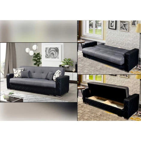 Chicago 3 Seater Ottoman Storage Sofa Bed With Cushions - Grey 3 Chicago 3 Seater Ottoman Storage Sofa Bed With Cushions - Grey