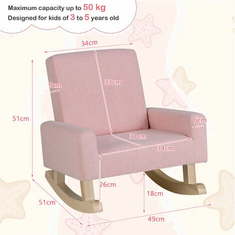 Kids Rocking Chair Children Armchair Linen Upholstered Sofa W/ Solid Wood Legs 4 Kids Rocking Chair Children Armchair Linen Upholstered Sofa W/ Solid Wood Legs - Image 2