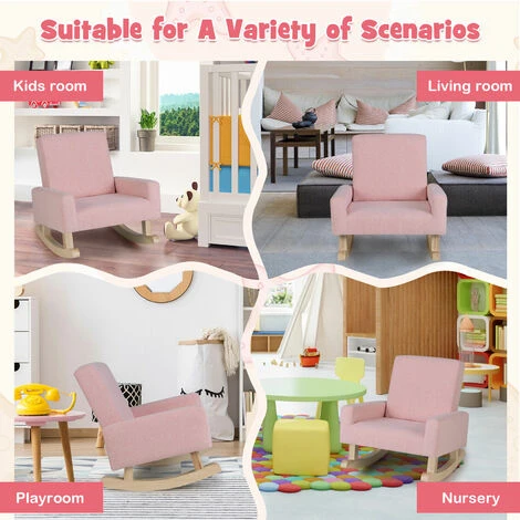 Kids Rocking Chair Children Armchair Linen Upholstered Sofa W/ Solid Wood Legs 5 Kids Rocking Chair Children Armchair Linen Upholstered Sofa W/ Solid Wood Legs - Image 3
