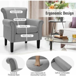 Modern Fabric Upholstery Accent Chair Comfortable Armchair Adjustable Foot Pad -Living Room Furniture Store 71406062 4