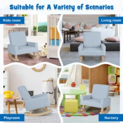 Kids Rocking Chair Children Armchair Linen Upholstered Sofa W/ Solid Wood Legs 9 Kids Rocking Chair Children Armchair Linen Upholstered Sofa W/ Solid Wood Legs -Living Room Furniture Store 71406221 3