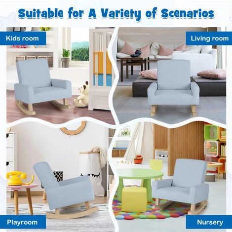 Kids Rocking Chair Children Armchair Linen Upholstered Sofa W/ Solid Wood Legs 5 Kids Rocking Chair Children Armchair Linen Upholstered Sofa W/ Solid Wood Legs - Image 3
