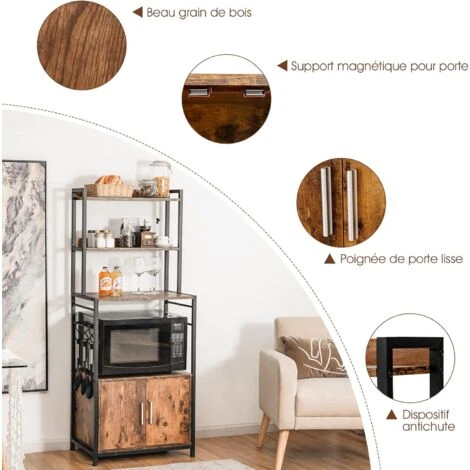 4-Tier Kitchen Baker’s Rack Industrial Storage Shelf Microwave Stand W/ 2 Doors 4 4-Tier Kitchen Baker’s Rack Industrial Storage Shelf Microwave Stand W/ 2 Doors - Image 2