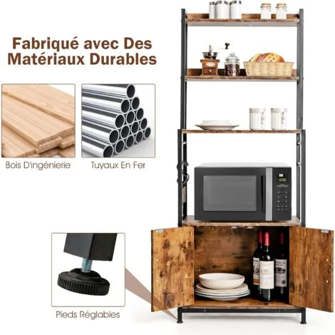 4-Tier Kitchen Baker’s Rack Industrial Storage Shelf Microwave Stand W/ 2 Doors 5 4-Tier Kitchen Baker’s Rack Industrial Storage Shelf Microwave Stand W/ 2 Doors - Image 3