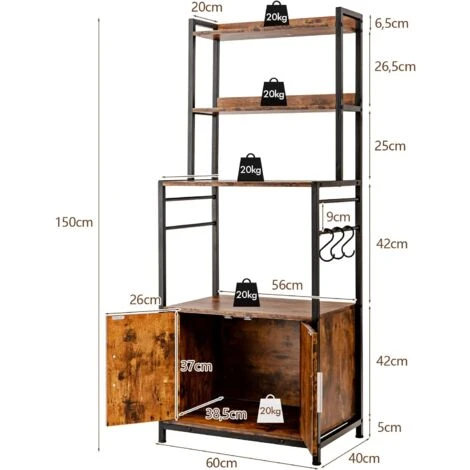 4-Tier Kitchen Baker’s Rack Industrial Storage Shelf Microwave Stand W/ 2 Doors 7 4-Tier Kitchen Baker’s Rack Industrial Storage Shelf Microwave Stand W/ 2 Doors - Image 5