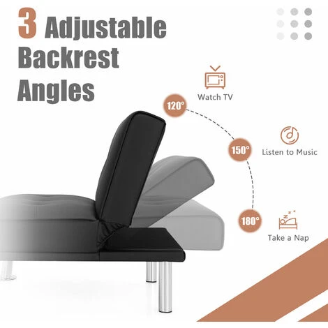 Single Sofa Bed Chair 3-Position Adjustable Reclining PU Leather Lounge Couch 7 Single Sofa Bed Chair 3-Position Adjustable Reclining PU Leather Lounge Couch - Image 5