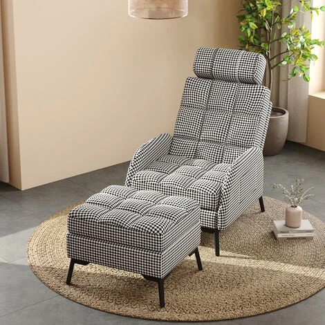 Livingandhome Adjustable Houndstooth Recliner Chair With Footstool 3 Livingandhome Adjustable Houndstooth Recliner Chair With Footstool