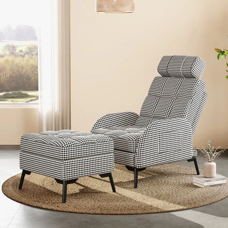 Livingandhome Adjustable Houndstooth Recliner Chair With Footstool 4 Livingandhome Adjustable Houndstooth Recliner Chair With Footstool - Image 2