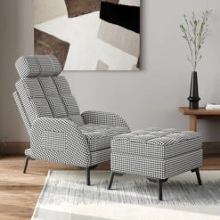 Livingandhome Adjustable Houndstooth Recliner Chair With Footstool 9 Livingandhome Adjustable Houndstooth Recliner Chair With Footstool -Living Room Furniture Store 71685412 3