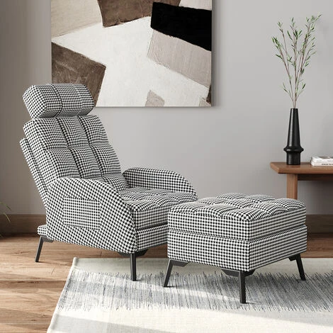 Livingandhome Adjustable Houndstooth Recliner Chair With Footstool 5 Livingandhome Adjustable Houndstooth Recliner Chair With Footstool - Image 3
