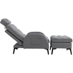 Livingandhome Adjustable Houndstooth Recliner Chair With Footstool 10 Livingandhome Adjustable Houndstooth Recliner Chair With Footstool -Living Room Furniture Store 71685412 4