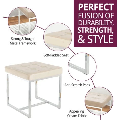 Hallowood Furniture Finley Bedroom Fabric Dressing Table Stool - Brown Velvet Foot Stool With Chrome Legs For Bedroom, Living Room And Hallway 4 Hallowood Furniture Finley Bedroom Fabric Dressing Table Stool - Brown Velvet Foot Stool With Chrome Legs For Bedroom, Living Room And Hallway - Image 2