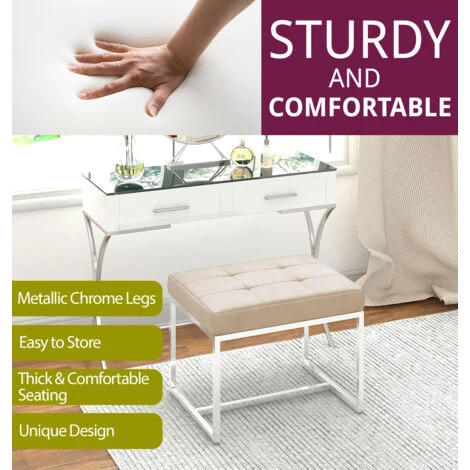 Hallowood Furniture Finley Bedroom Fabric Dressing Table Stool - Brown Velvet Foot Stool With Chrome Legs For Bedroom, Living Room And Hallway 6 Hallowood Furniture Finley Bedroom Fabric Dressing Table Stool - Brown Velvet Foot Stool With Chrome Legs For Bedroom, Living Room And Hallway - Image 4